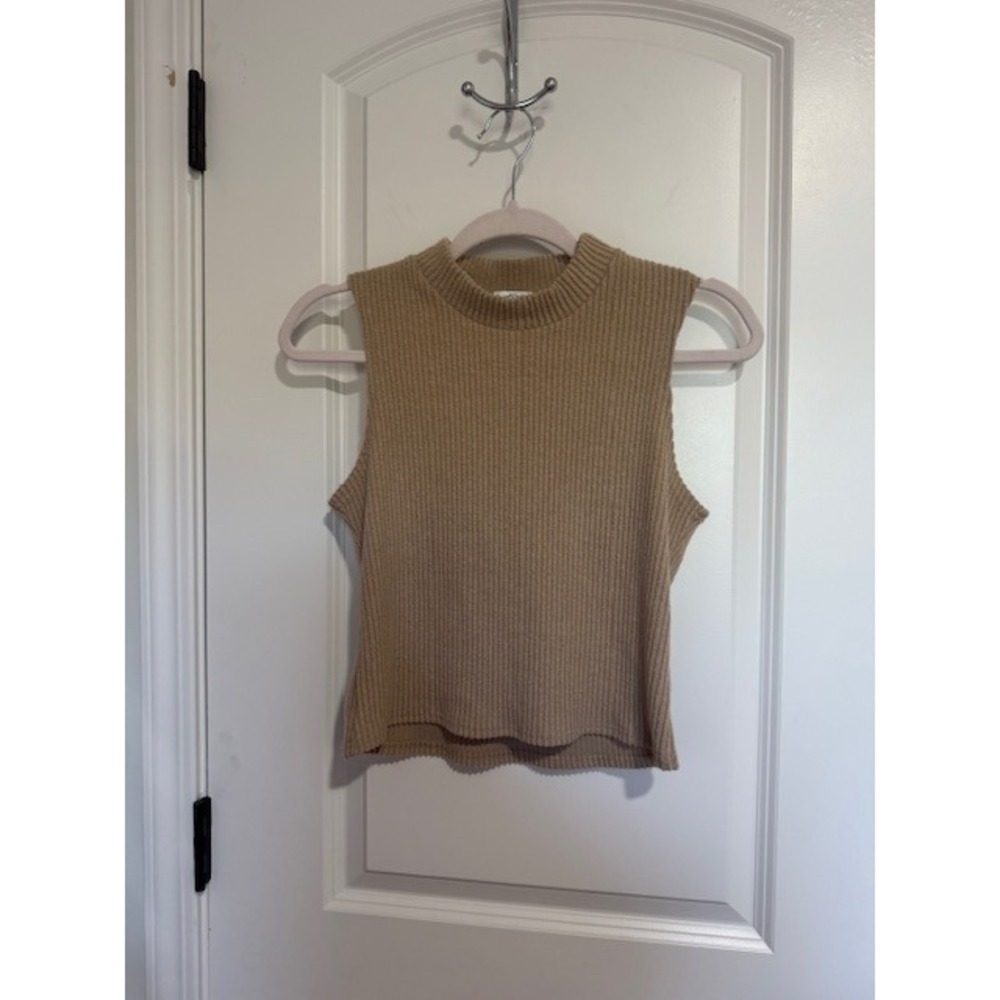Blue Rain - Sleeveless Ribbed Knit Mock Neck Cropped Top
